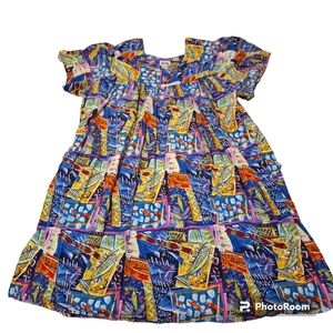 Vintage Dee Dees Abstract & Geometric Pattern Boho Mumu Dress Fun & Funky Sz 4X